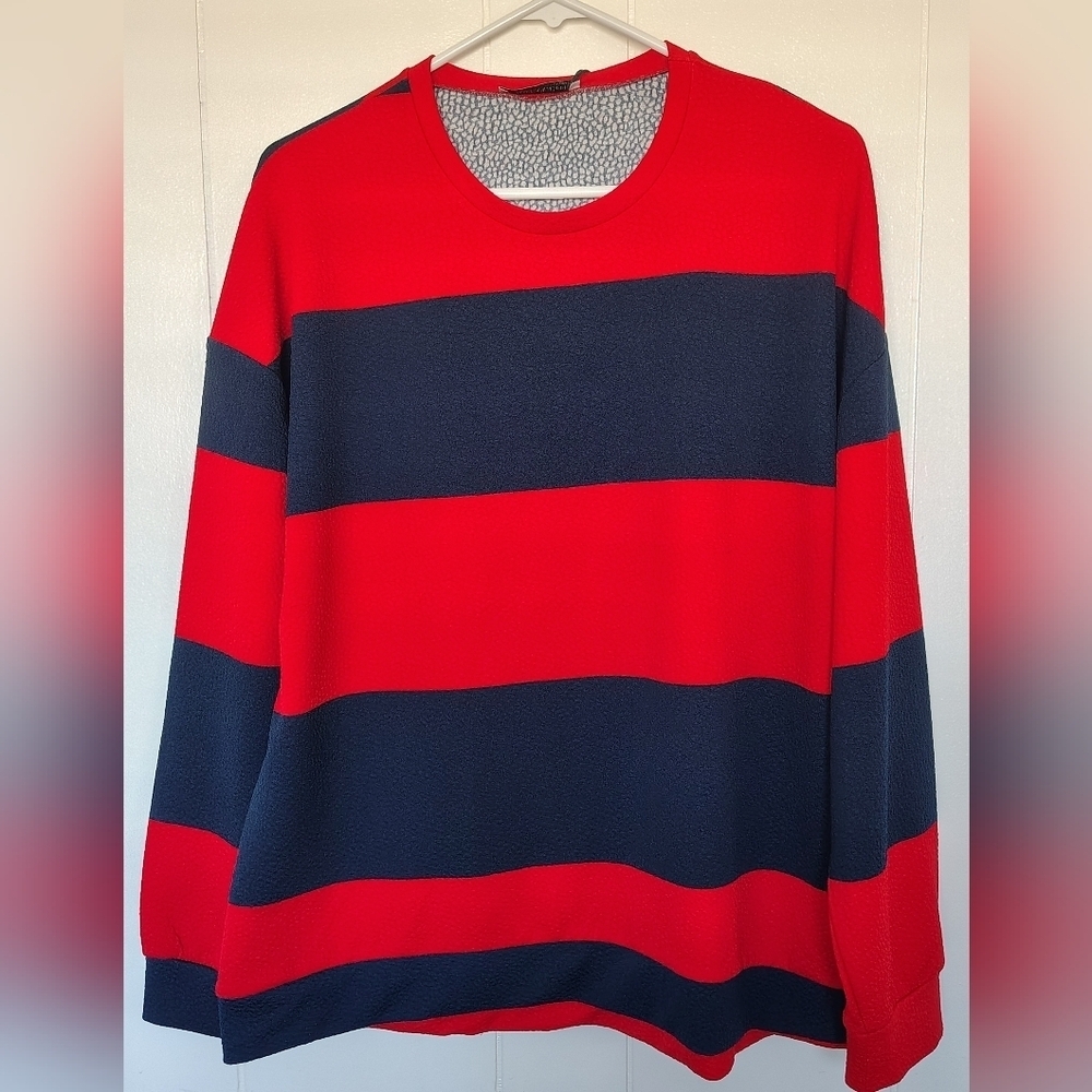 Zara Trafaluc Red and Blue Striped Women's Blouse Size S